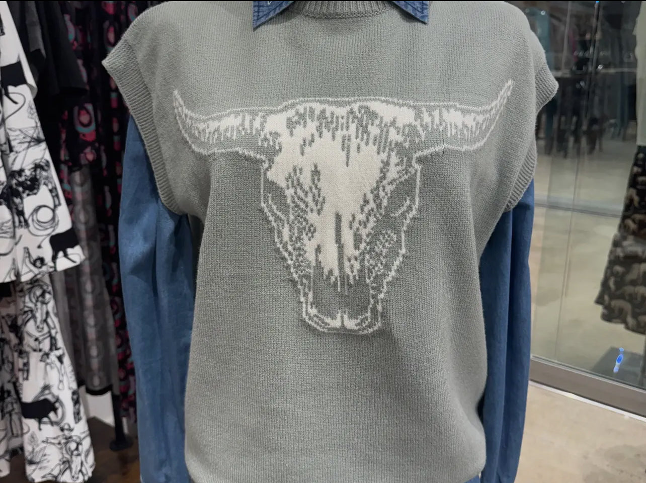 Sage Skull Western Sweater
