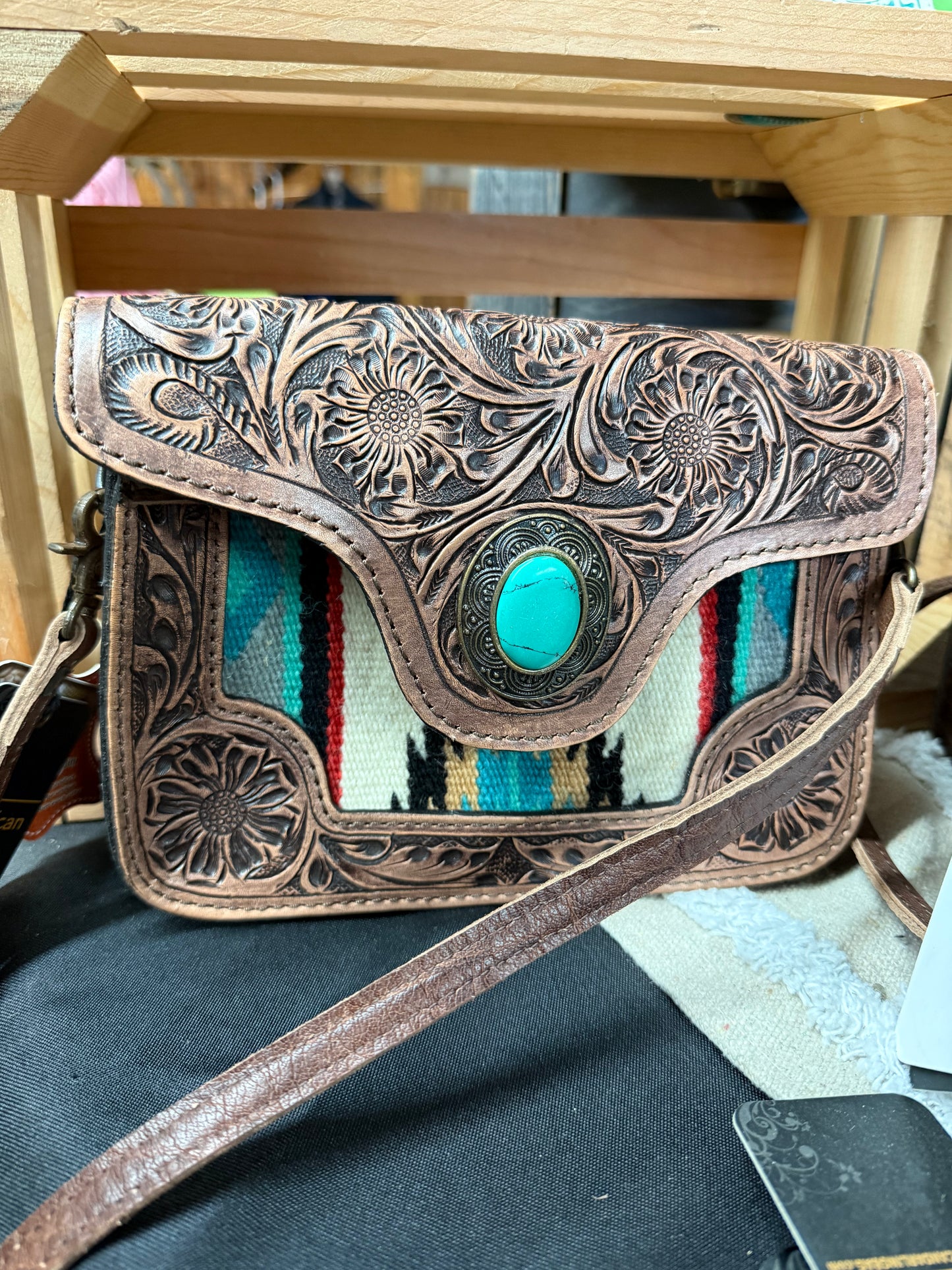 Tooled leather crossbody