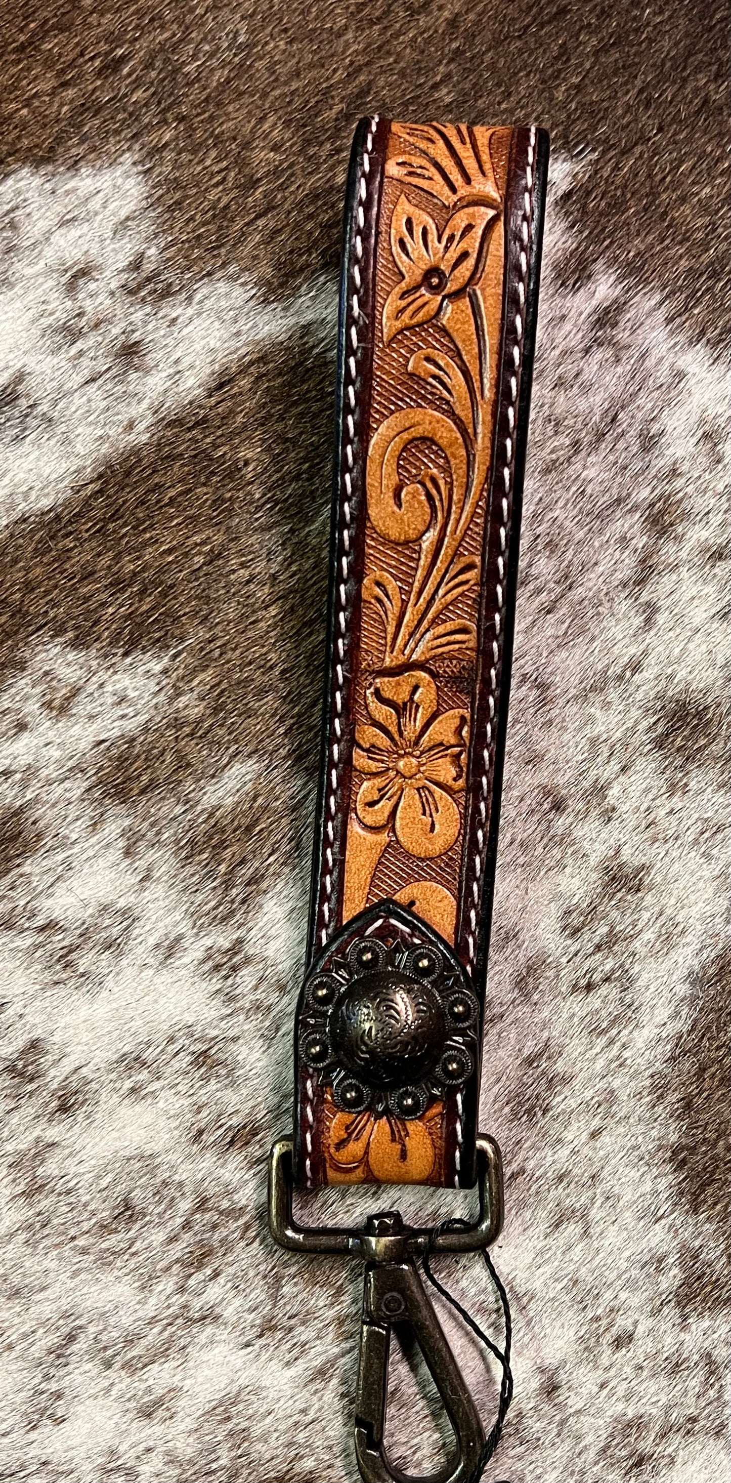Tooled leather keychain