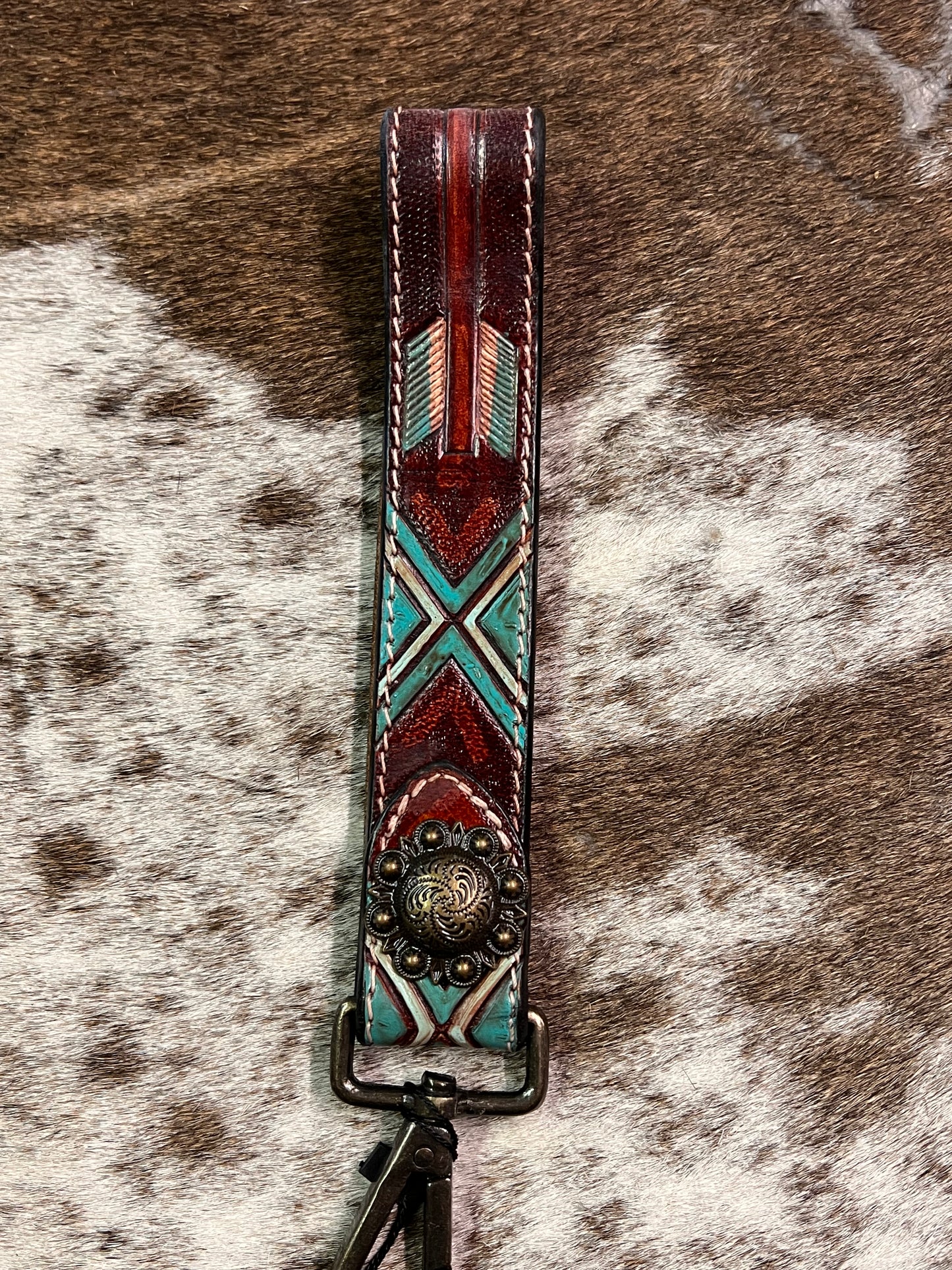 Tooled leather keychain