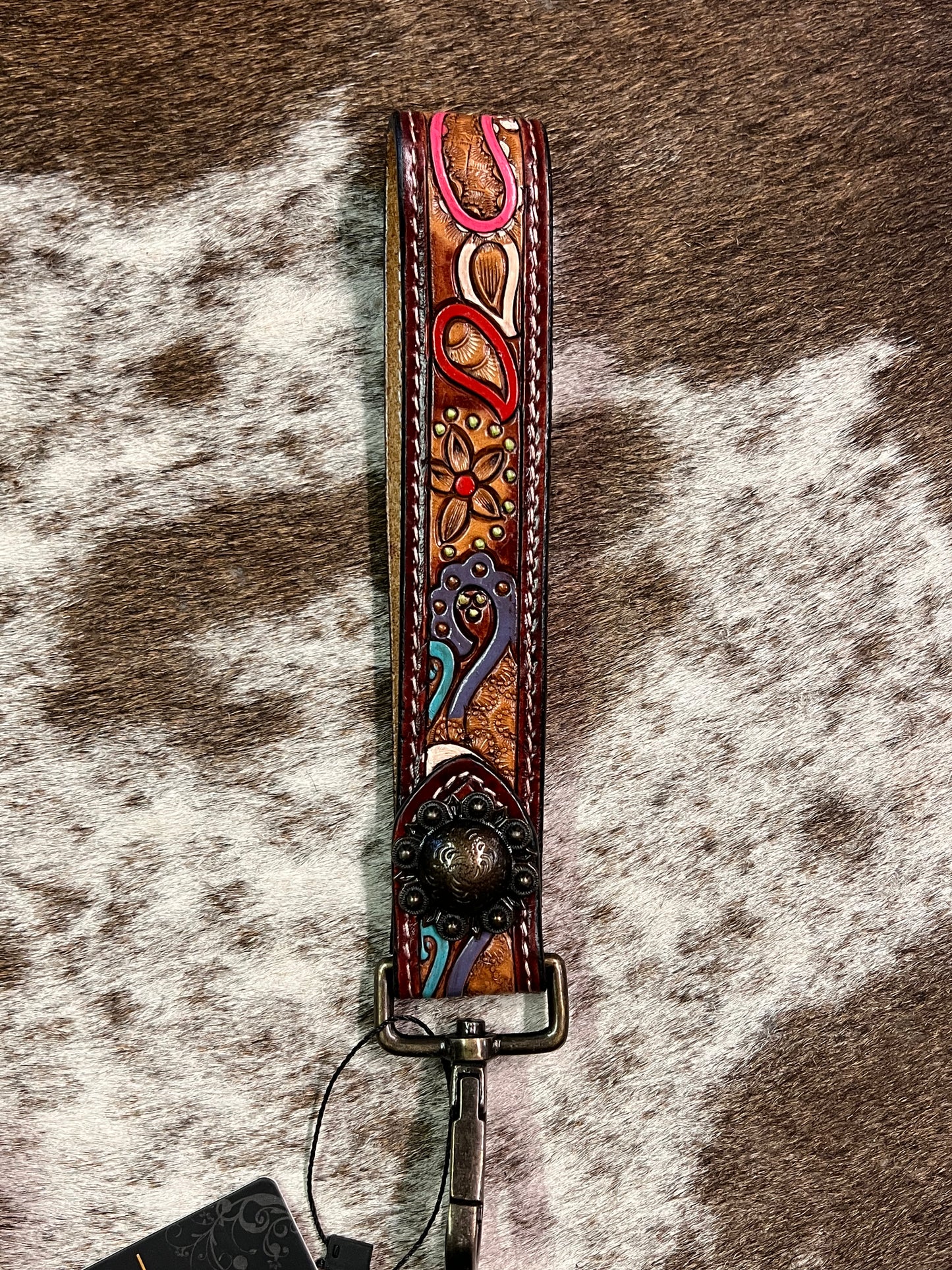Tooled leather keychain