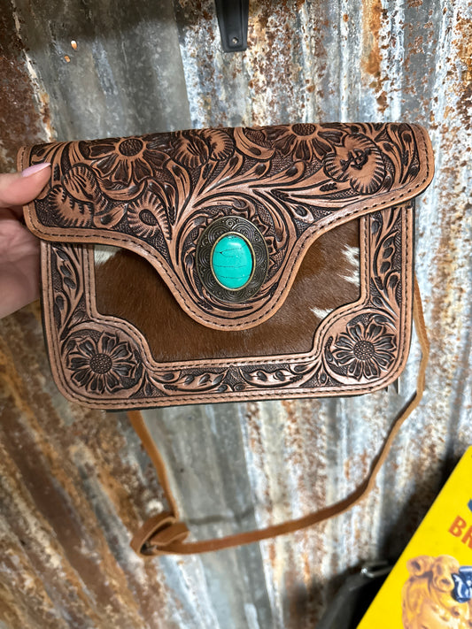 Crossbody hair on w turquoise stone