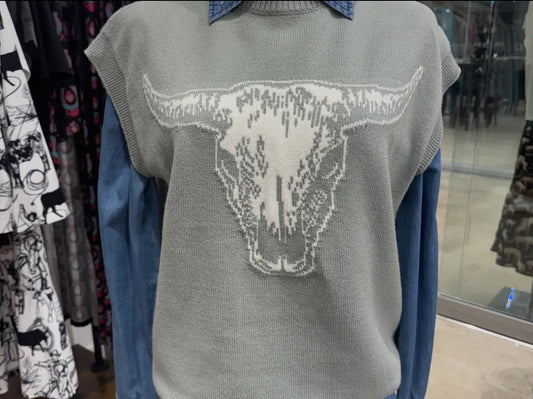 Sage Skull Western Sweater