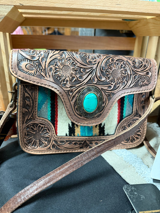 Tooled leather crossbody