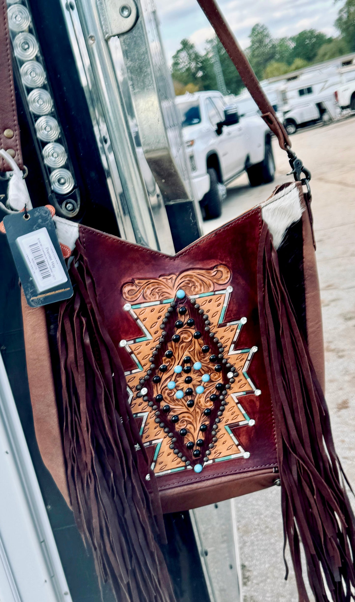 Fringe purse w/ Turquoise stone