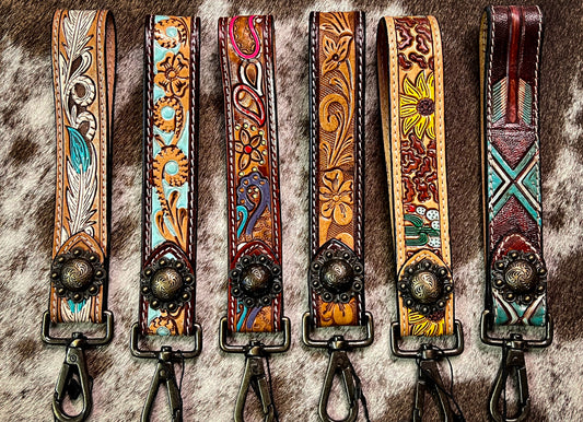 Tooled leather keychain